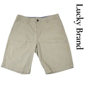 Lucky Brand Mens Khaki Chino Shorts Flat Front Casual Size‎ 32